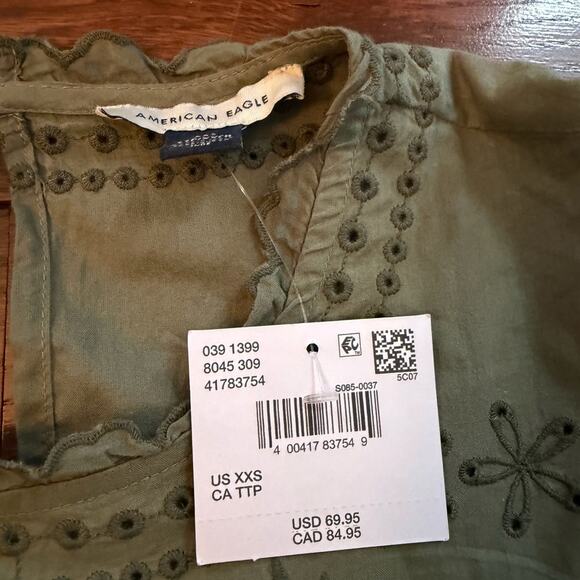 American Eagle Olive Green Long Sleeve Embroidered Dress size XXS NEW WITH TAGS - Picture 7 of 8